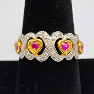 14K Gold Ring with Pink Sapphires and Diamonds