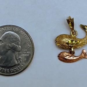  14K Gold Two-Tone Whale Pendant 