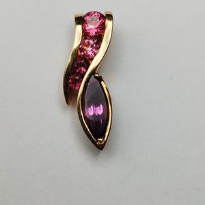  14kt gold pendant w/ pink and purple stone 