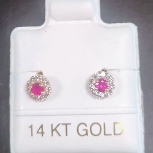  14KT Gold Earrings w/Ruby and Diamonds