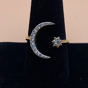  14kt Gold Ring w/Moon and Star CZ