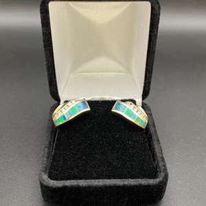  14kt Gold Earrings w/Opal + Diamonds (.7ctw)